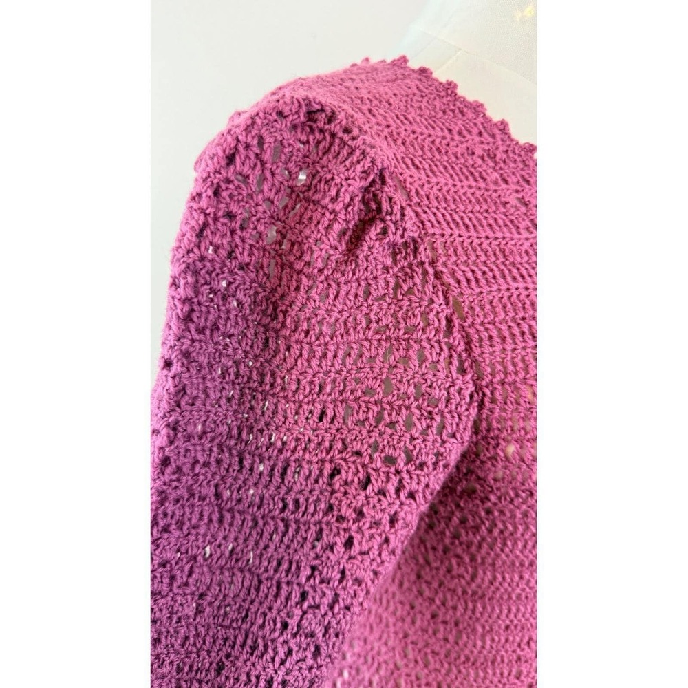 Cottagecore Vintage Handmade Crochet Maxi Dress Long Sleeve Sheer - Picture 3 of 12